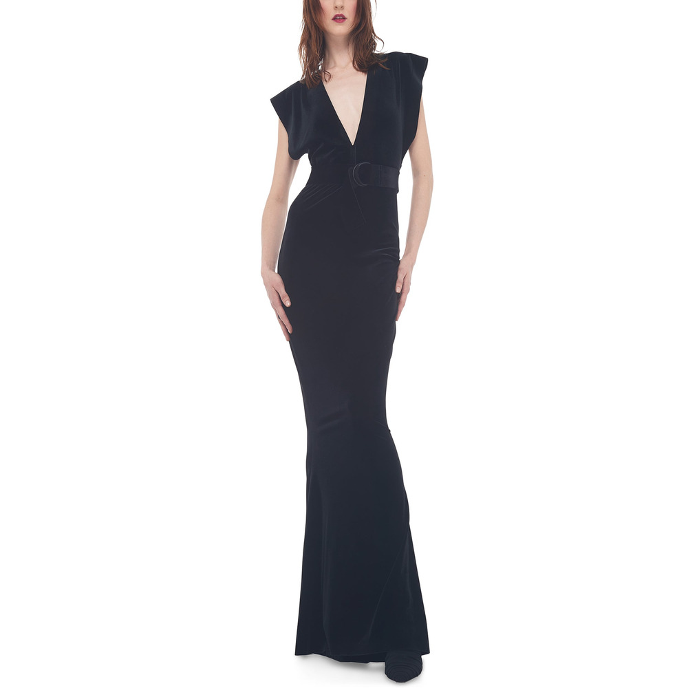 Norma Kamali V Neck Black Polyester Rectangle Gown Size S